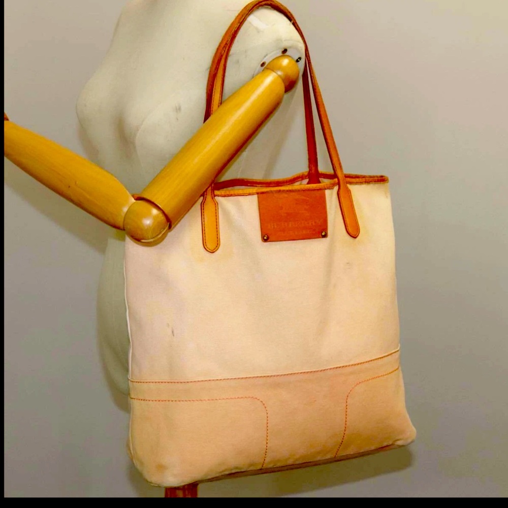 Burberry Beige Canvas Tote Leather accent!